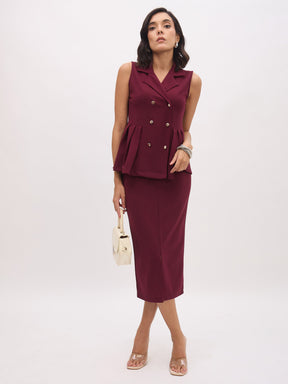 Burgundy Sleeveless Notch Collar Button Top-SASSAFRAS worklyf
