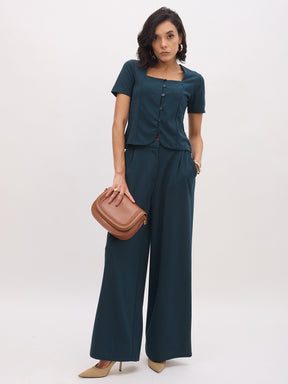 Emerald Square Neck Half Sleeves Button Top-SASSAFRAS worklyf