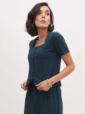 Emerald Square Neck Half Sleeves Button Top-SASSAFRAS worklyf