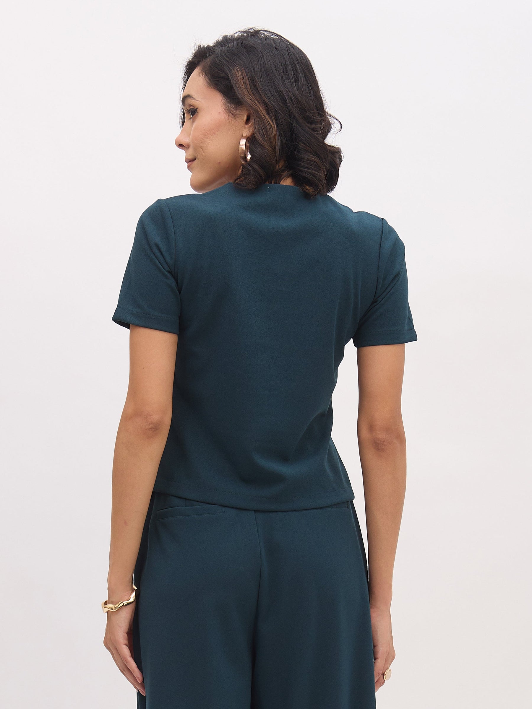 Emerald Square Neck Half Sleeves Button Top-SASSAFRAS worklyf