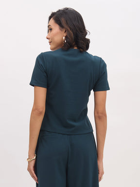 Emerald Square Neck Half Sleeves Button Top-SASSAFRAS worklyf
