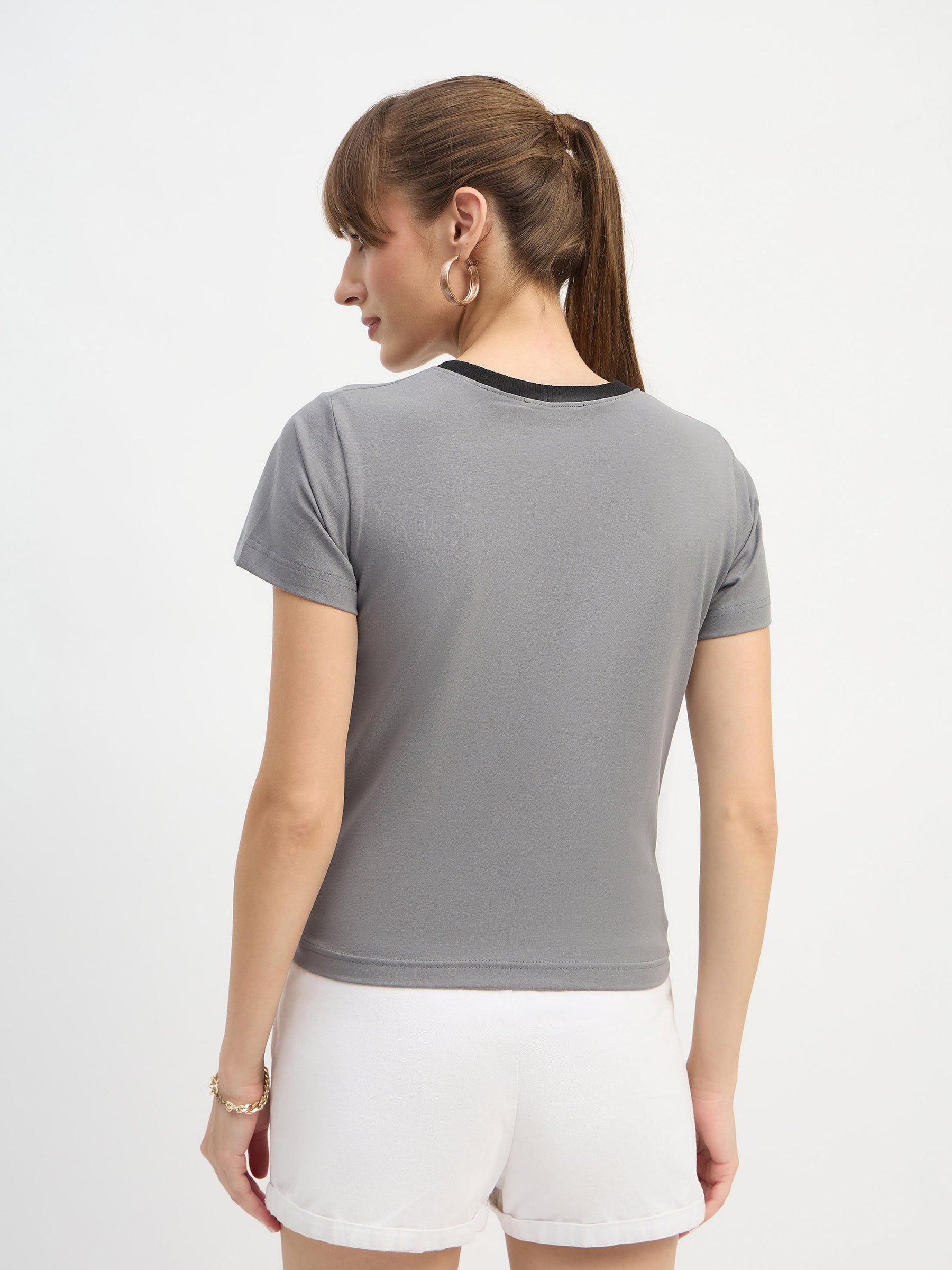 Grey CAR Print Lycra T-Shirt-SASSAFRAS