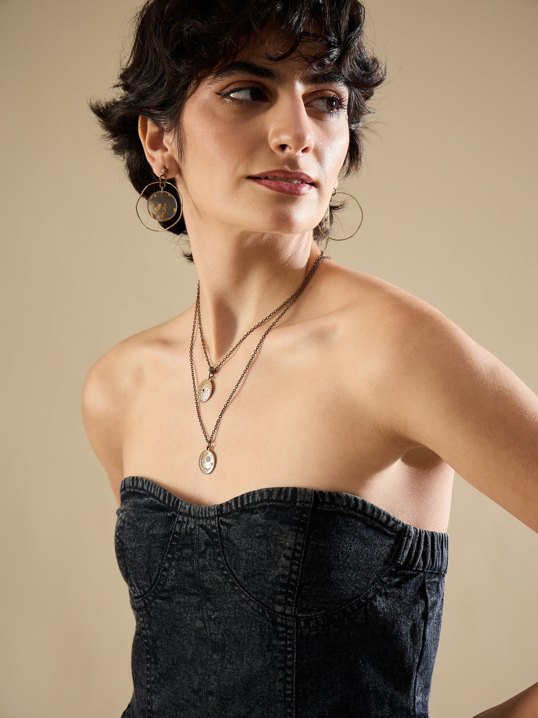 Black Denim Off Shoulder Peplum Top-SASSAFRAS