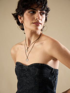 Black Denim Off Shoulder Peplum Top-SASSAFRAS