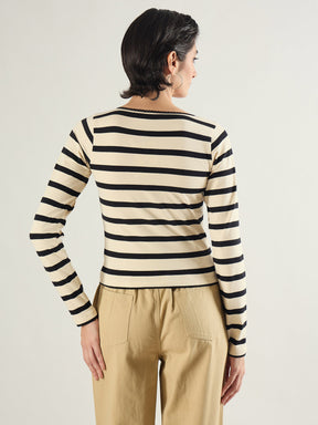 Black & Beige Striped Full Sleeve Top-SASSAFRAS