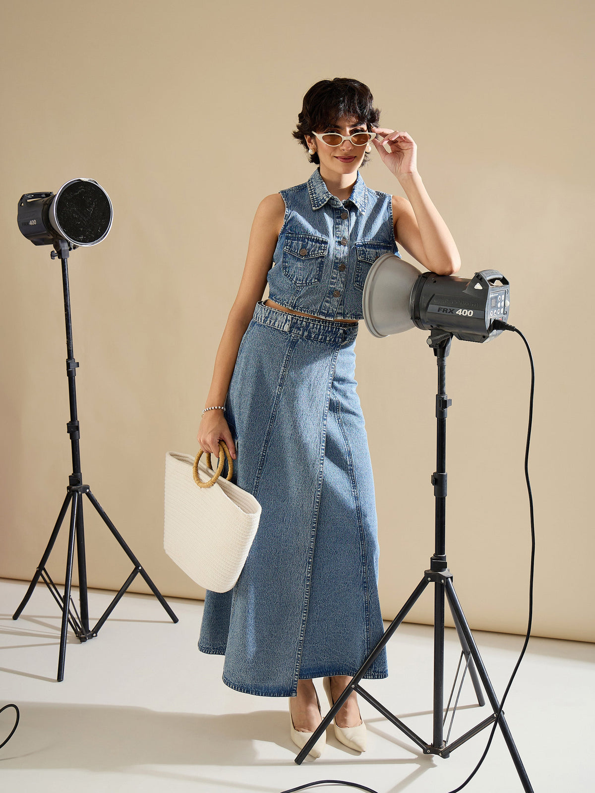 Blue Blast Denim Button Down Vest Top-SASSAFRAS