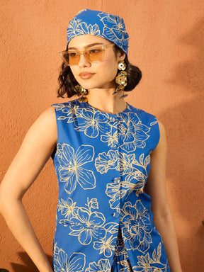 Blue Poplin Floral Sleeveless Vest Top -Pink Paprika By SASSAFRAS