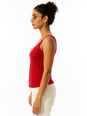 Red Rib Sleeveless Top-SASSAFRAS BASICS
