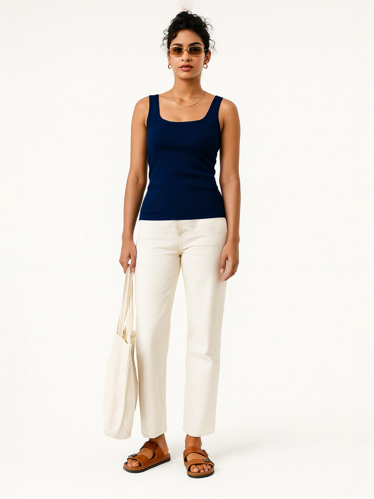 Navy Rib Sleeveless Top-SASSAFRAS BASICS