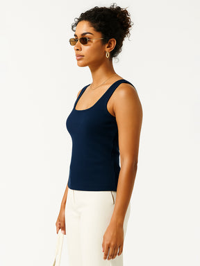 Navy Rib Sleeveless Top-SASSAFRAS BASICS