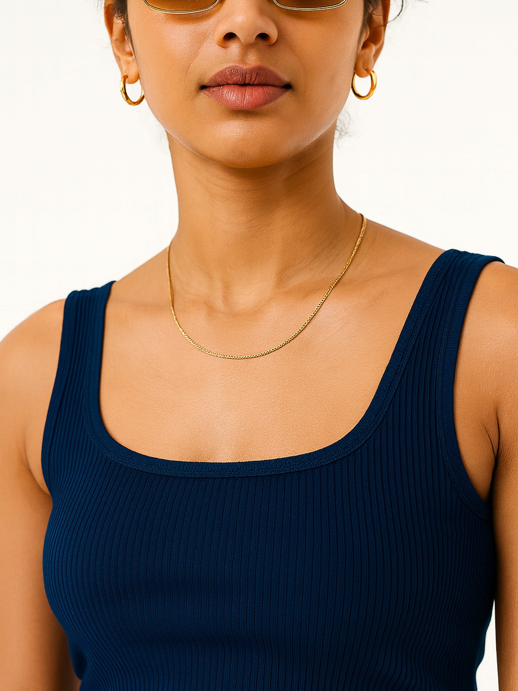 Navy Rib Sleeveless Top-SASSAFRAS BASICS