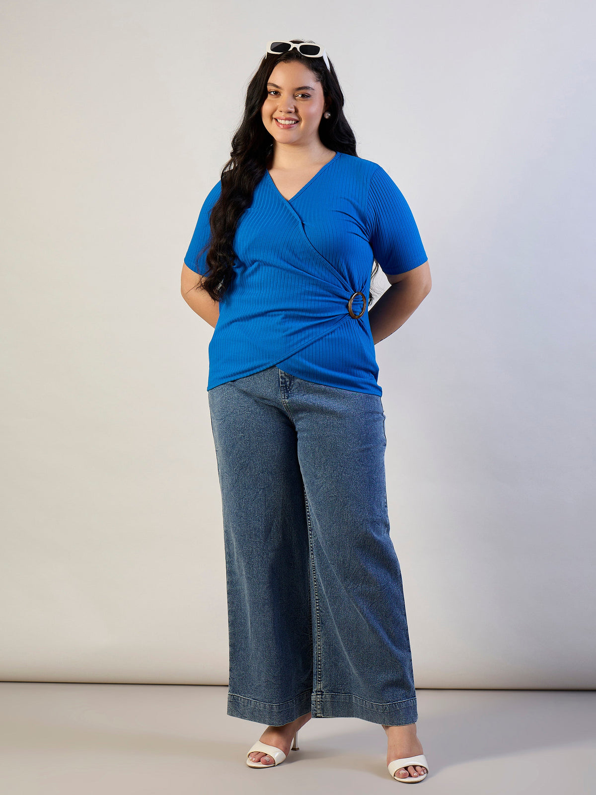 Royal Blue Rib Side Buckle Detail Top-SASSAFRAS CURVE