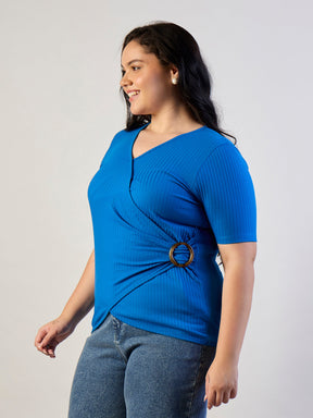 Royal Blue Rib Side Buckle Detail Top-SASSAFRAS CURVE