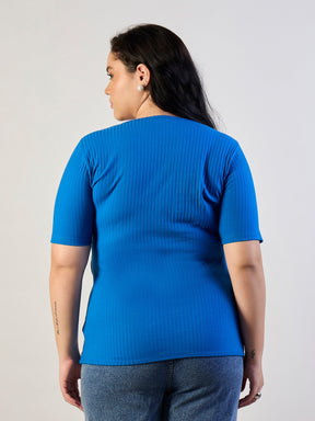 Royal Blue Rib Side Buckle Detail Top-SASSAFRAS CURVE