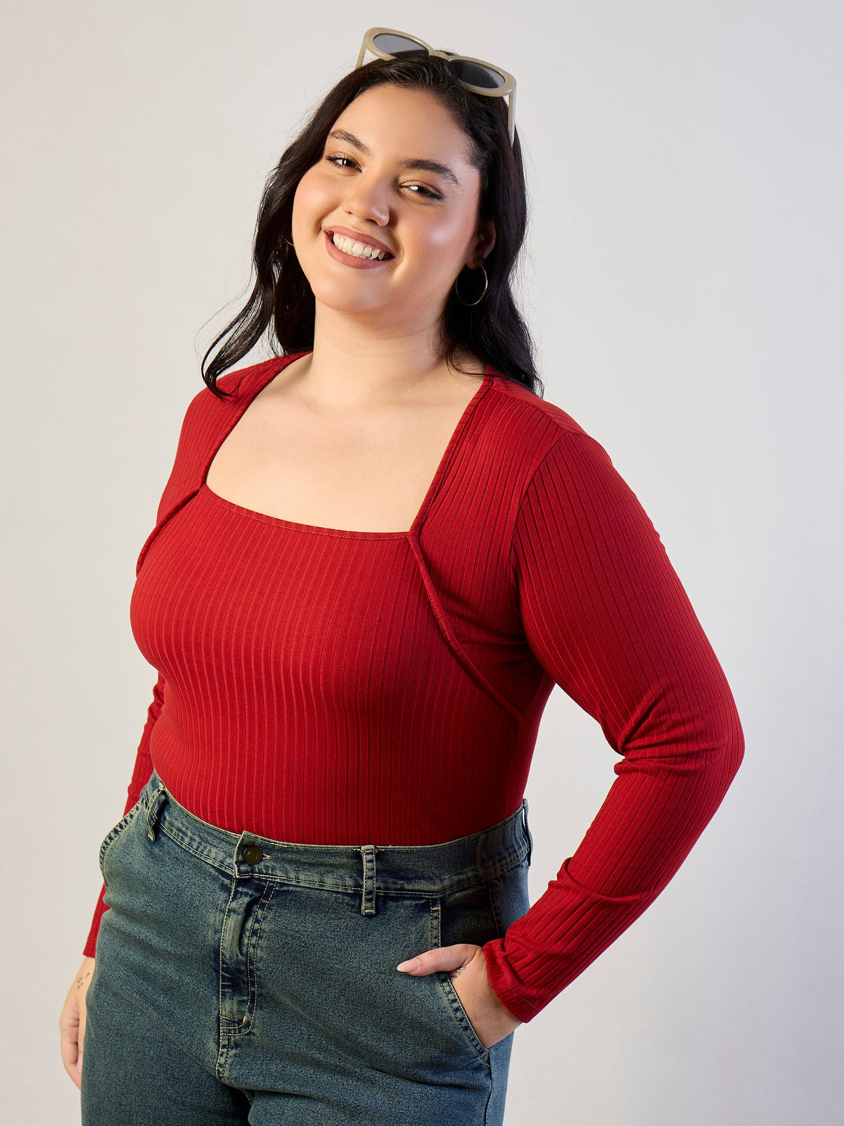 Rust Empire Neck Rib Top-SASSAFRAS CURVE