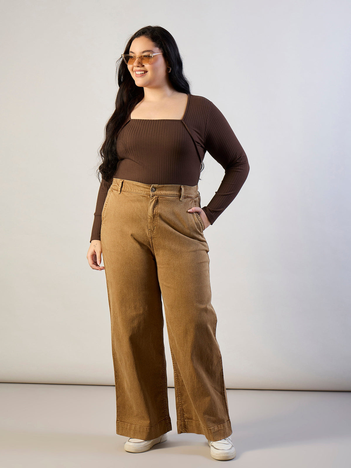 Brown Empire Neck Rib Top-SASSAFRAS CURVE
