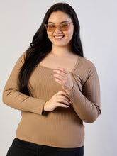 Beige Empire Neck Rib Top-SASSAFRAS CURVE