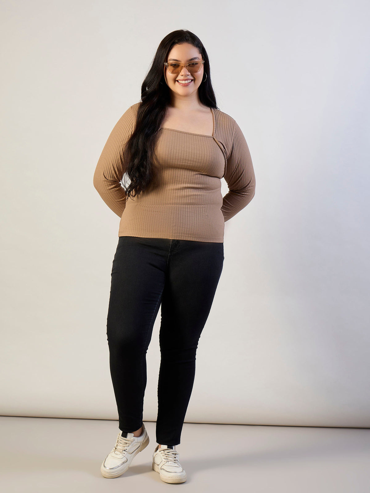 Beige Empire Neck Rib Top-SASSAFRAS CURVE