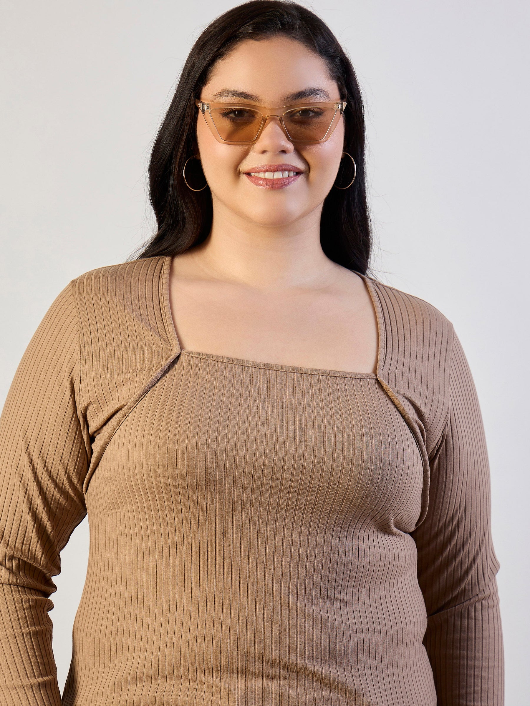 Beige Empire Neck Rib Top-SASSAFRAS CURVE