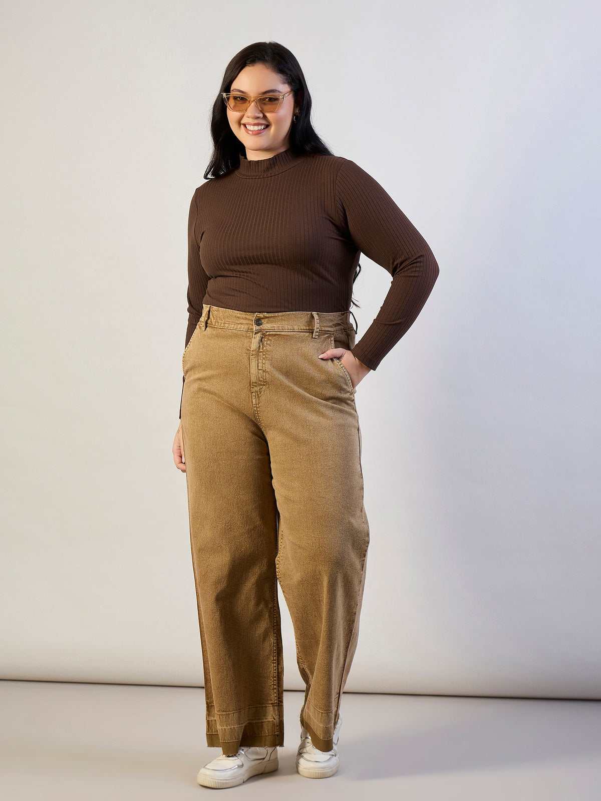 Brown High Neck Rib Top-SASSAFRAS CURVE