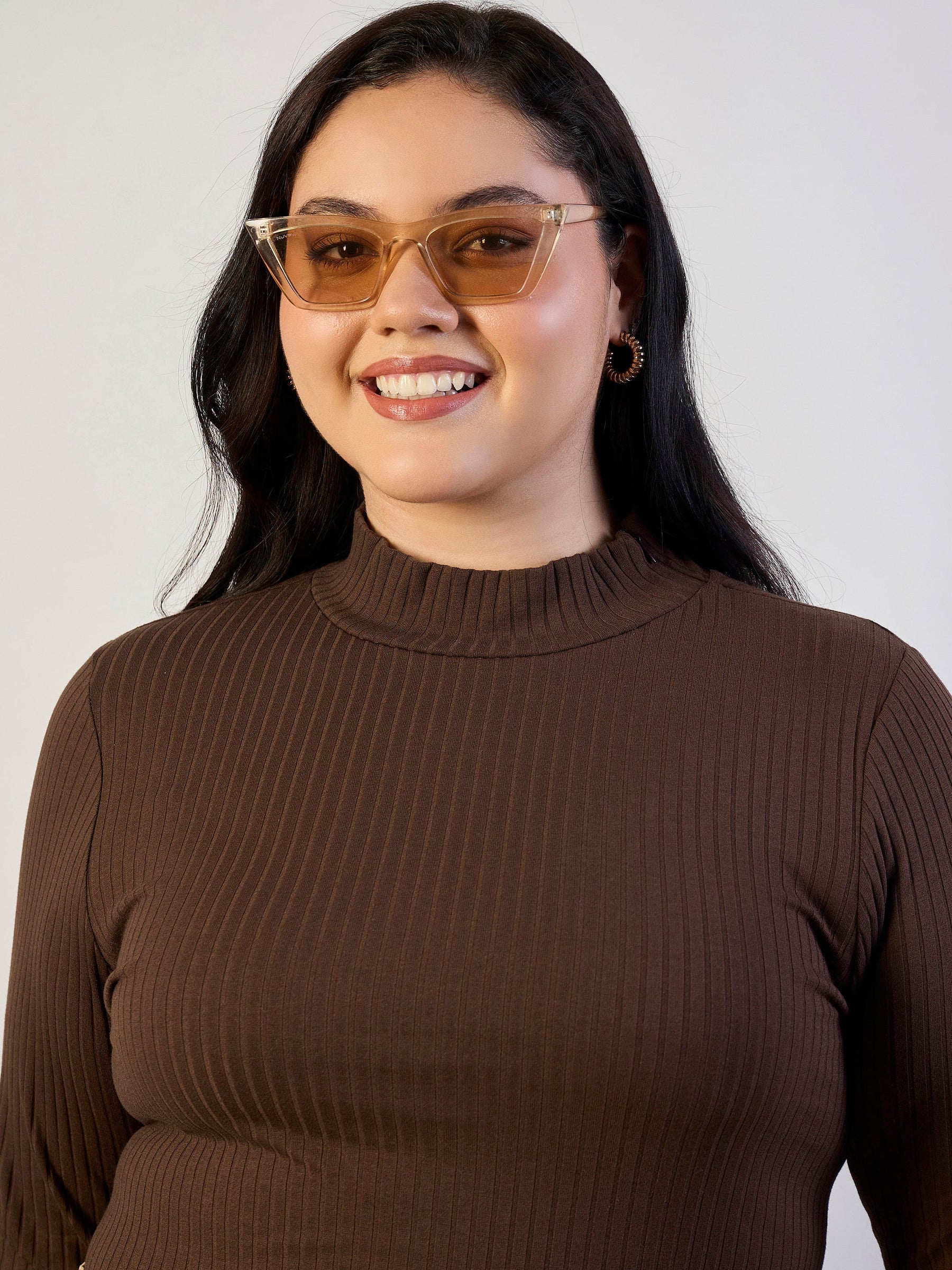 Brown High Neck Rib Top-SASSAFRAS CURVE