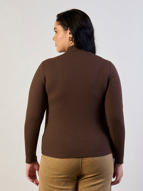 Brown High Neck Rib Top-SASSAFRAS CURVE