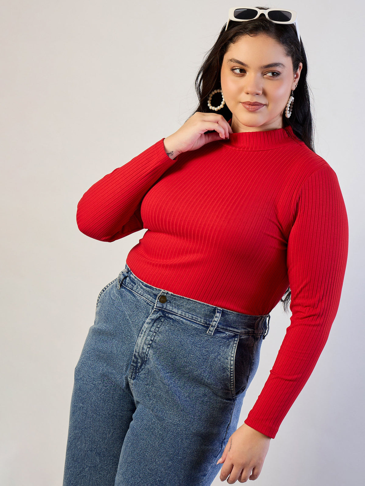 Red High Neck Rib Top-SASSAFRAS CURVE