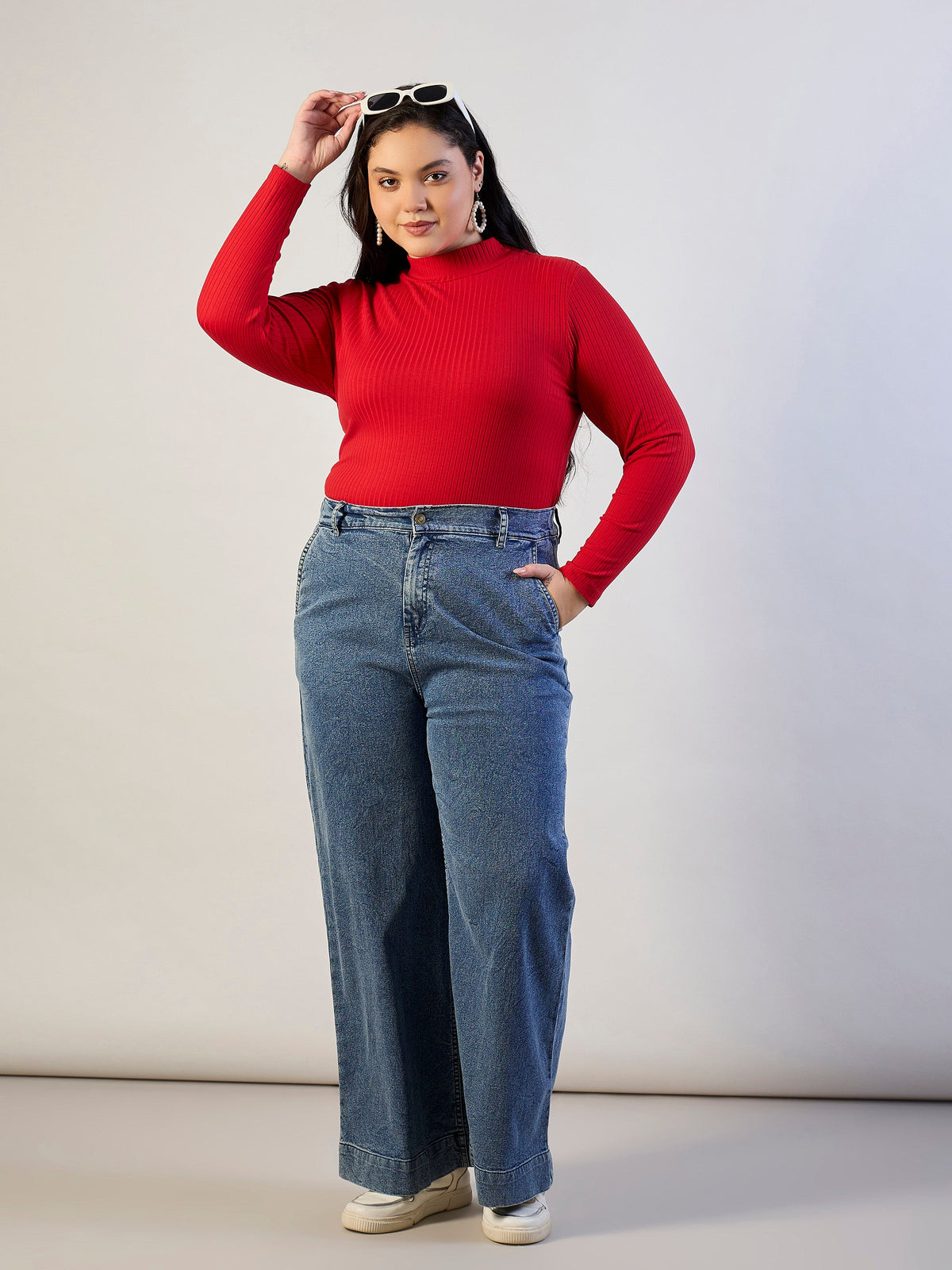 Red High Neck Rib Top-SASSAFRAS CURVE