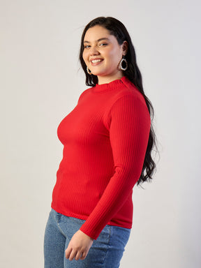 Red High Neck Rib Top-SASSAFRAS CURVE