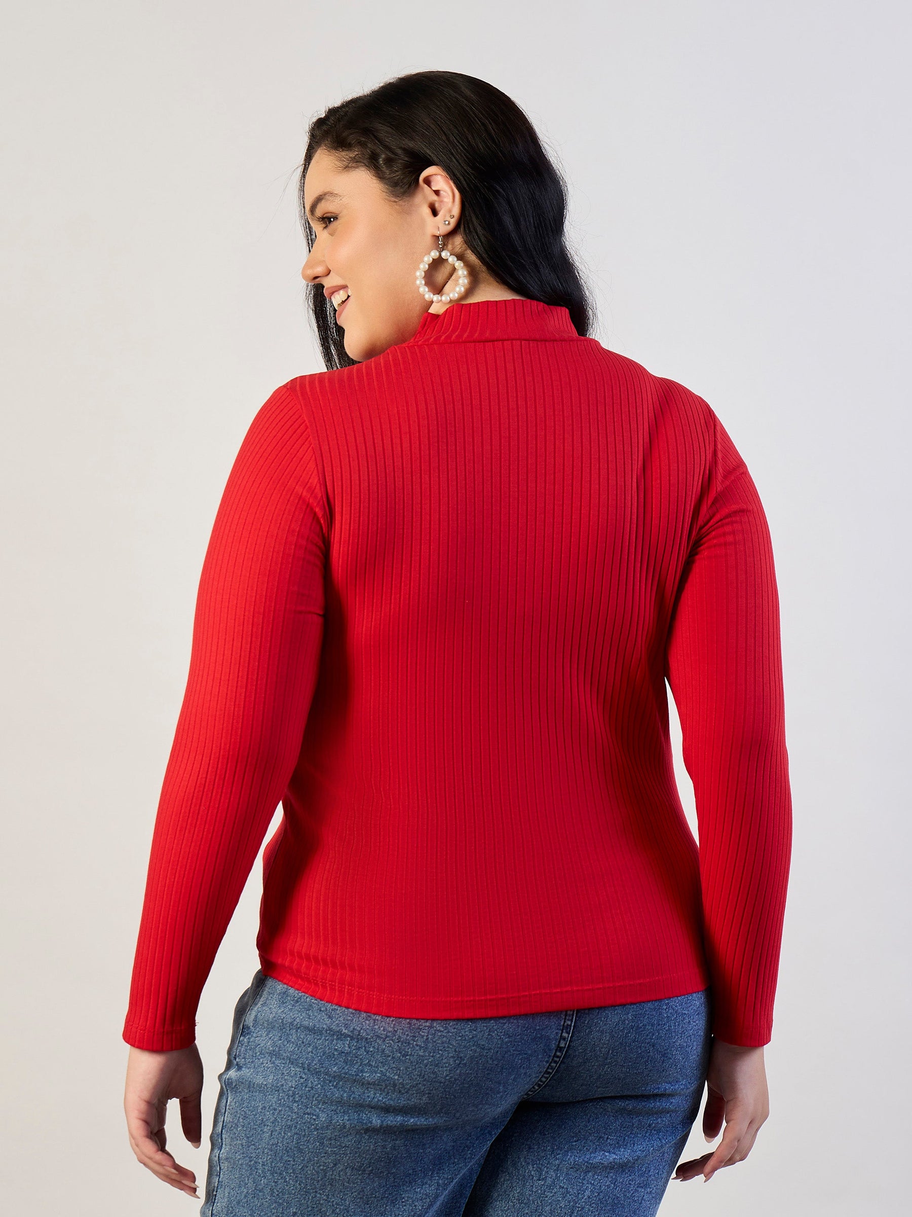 Red High Neck Rib Top-SASSAFRAS CURVE