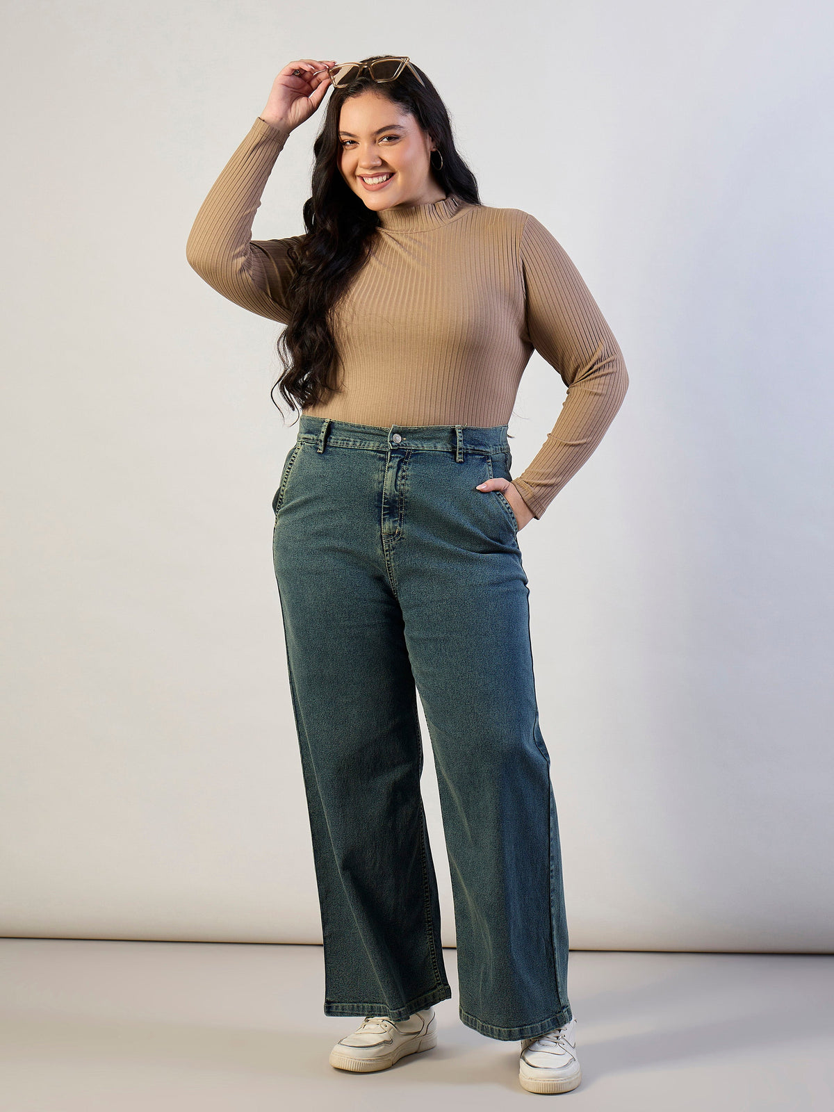 Beige High Neck Rib Top-SASSAFRAS CURVE
