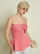 Pink Denim Corsage Button Down Top-SASSAFRAS