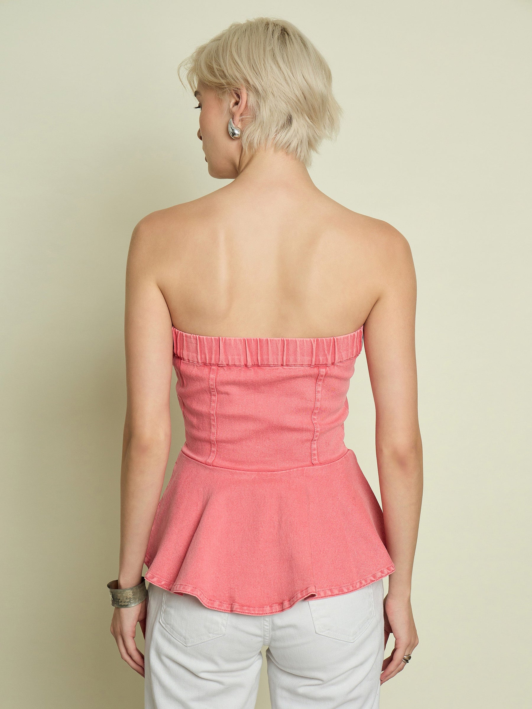 Pink Denim Corsage Button Down Top-SASSAFRAS
