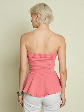 Pink Denim Corsage Button Down Top-SASSAFRAS