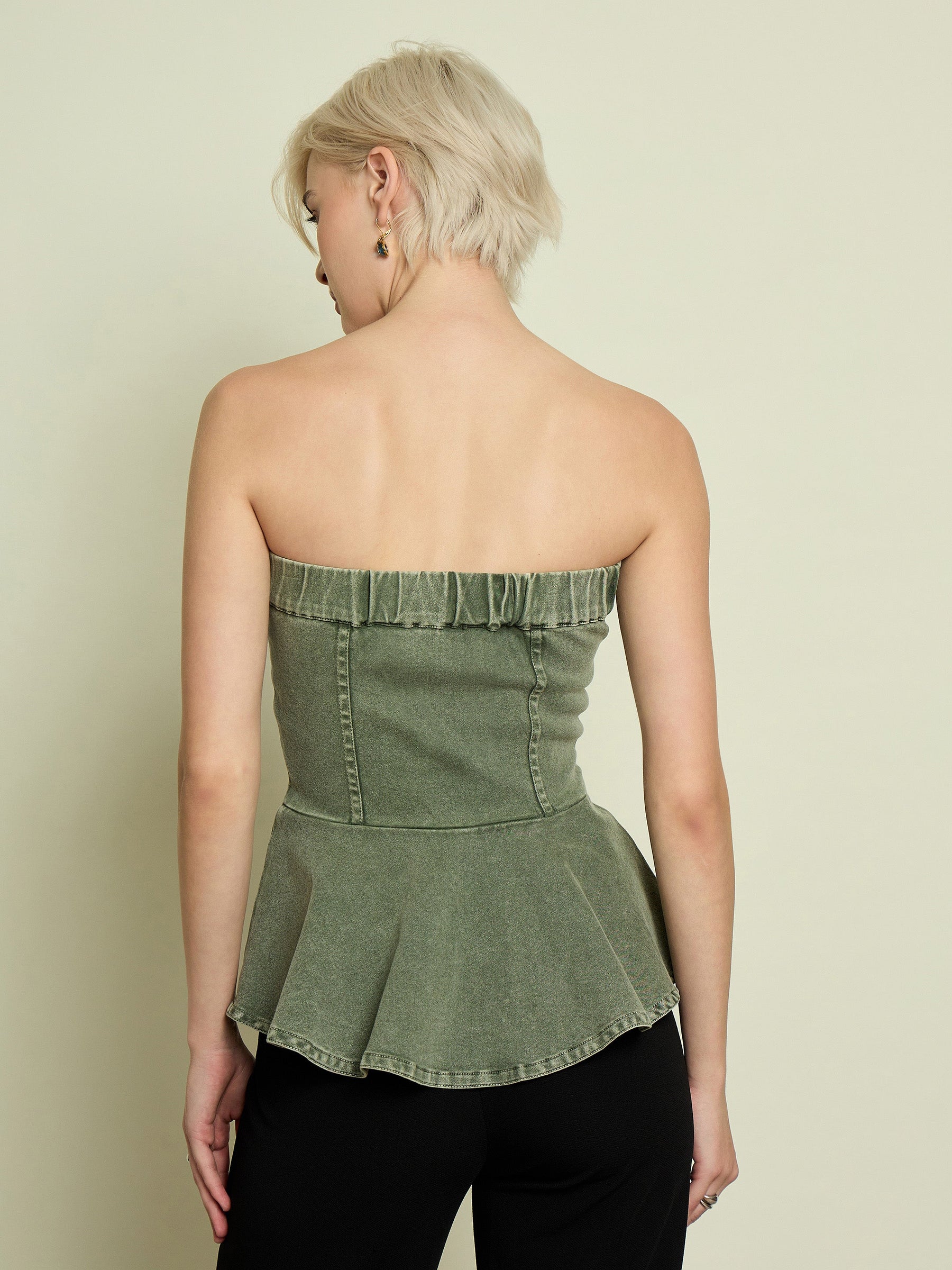 Olive Denim Corsage Button Down Top-SASSAFRAS