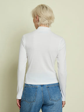 White Rib High Neck Front Zipper Top-SASSAFRAS