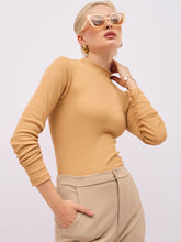 Tan High Neck Rib Top-SASSAFRAS