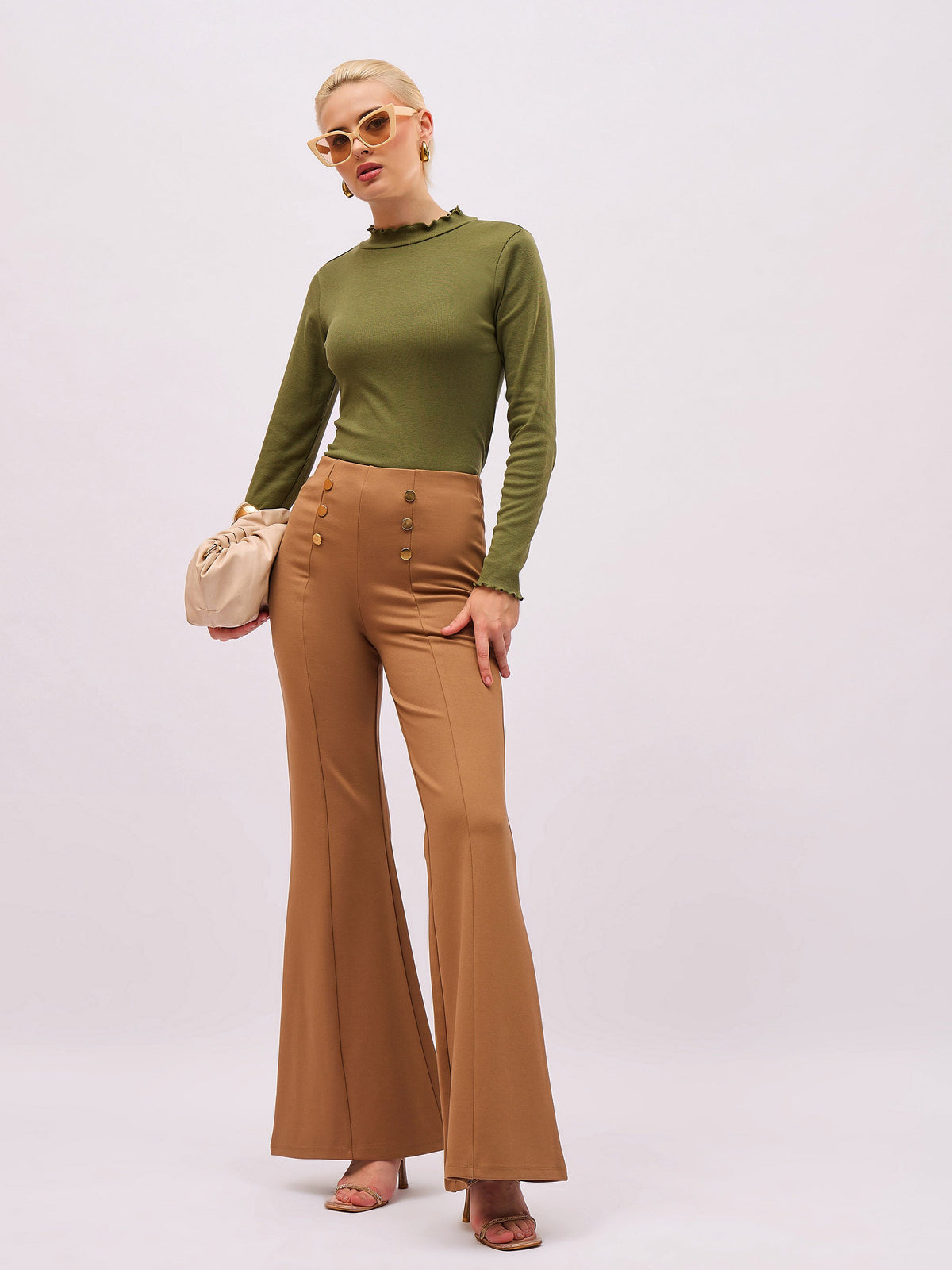 Olive Rib High Neck Full Sleeve Top -SASSAFRAS