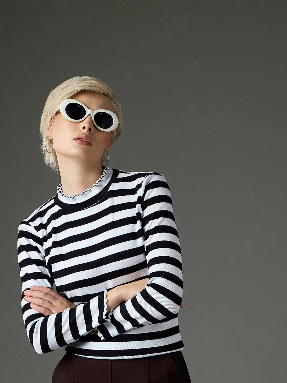 Black & White Rib High Neck Full Sleeve Top -SASSAFRAS