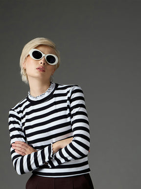 Black & White Rib High Neck Full Sleeve Top -SASSAFRAS