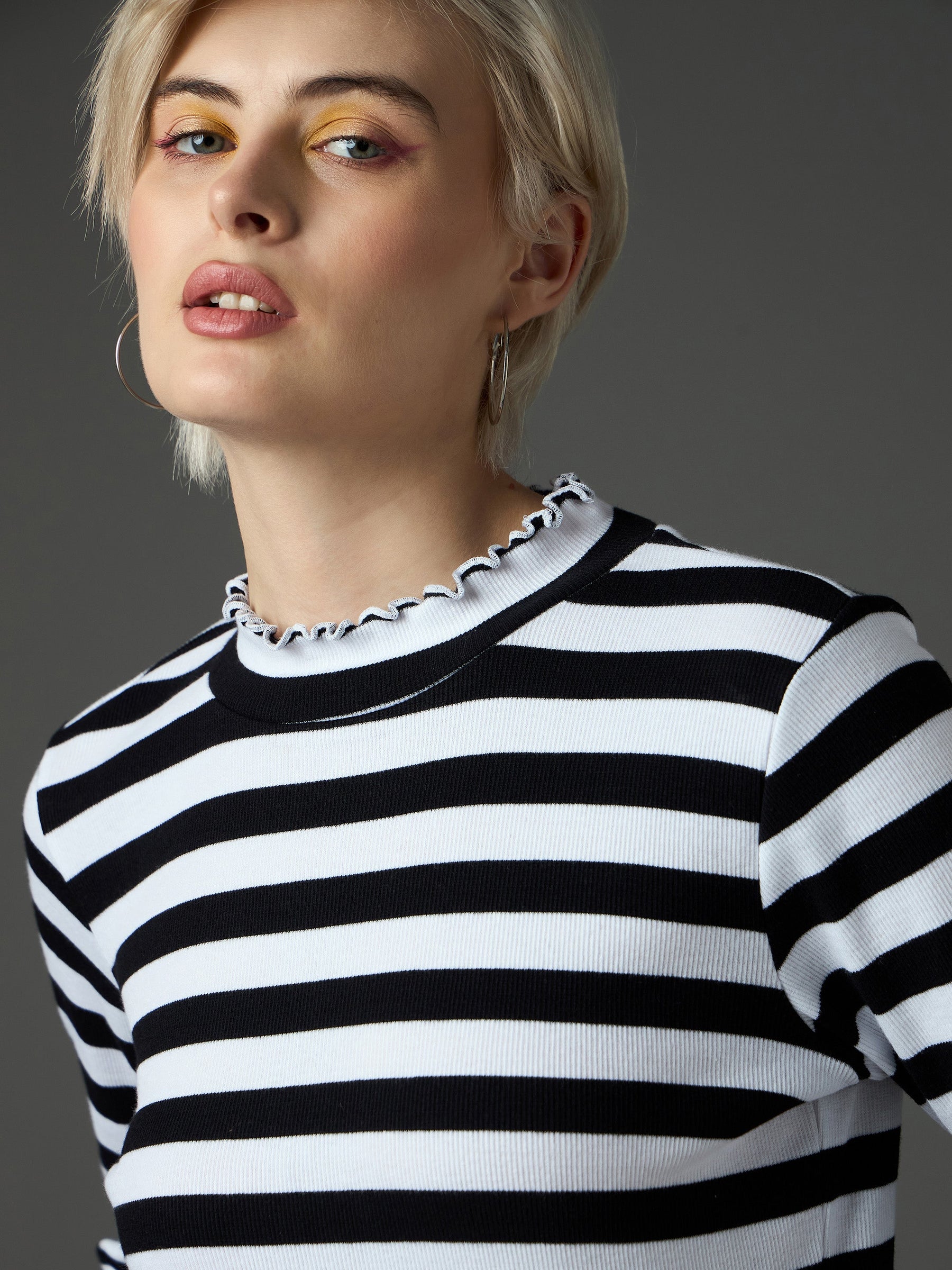 Black & White Rib High Neck Full Sleeve Top -SASSAFRAS