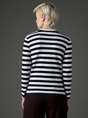Black & White Rib High Neck Full Sleeve Top -SASSAFRAS