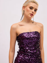 Purple Sequin Asymmetric Hem Tube Top-SASSAFRAS
