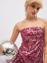 Pink Sequin Asymmetric Hem Tube Top-SASSAFRAS