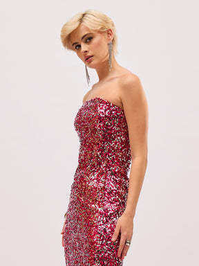 Pink Sequin Asymmetric Hem Tube Top-SASSAFRAS