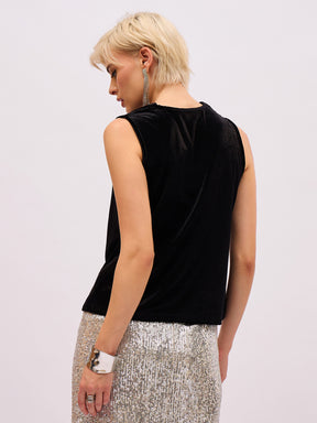 Black Velvet Cowl Neck Sleeveless Top-SASSAFRAS