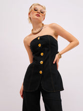 Jet Black Denim Button Down Tube Top-SASSAFRAS