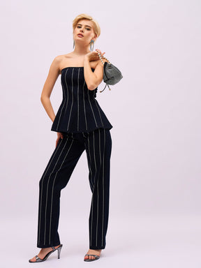 Jet Black Front Stud Paplum Tube Top-SASSAFRAS