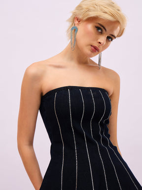 Jet Black Front Stud Paplum Tube Top-SASSAFRAS