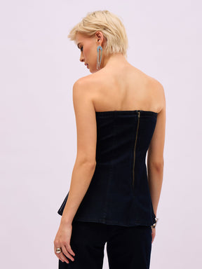 Jet Black Front Stud Paplum Tube Top-SASSAFRAS